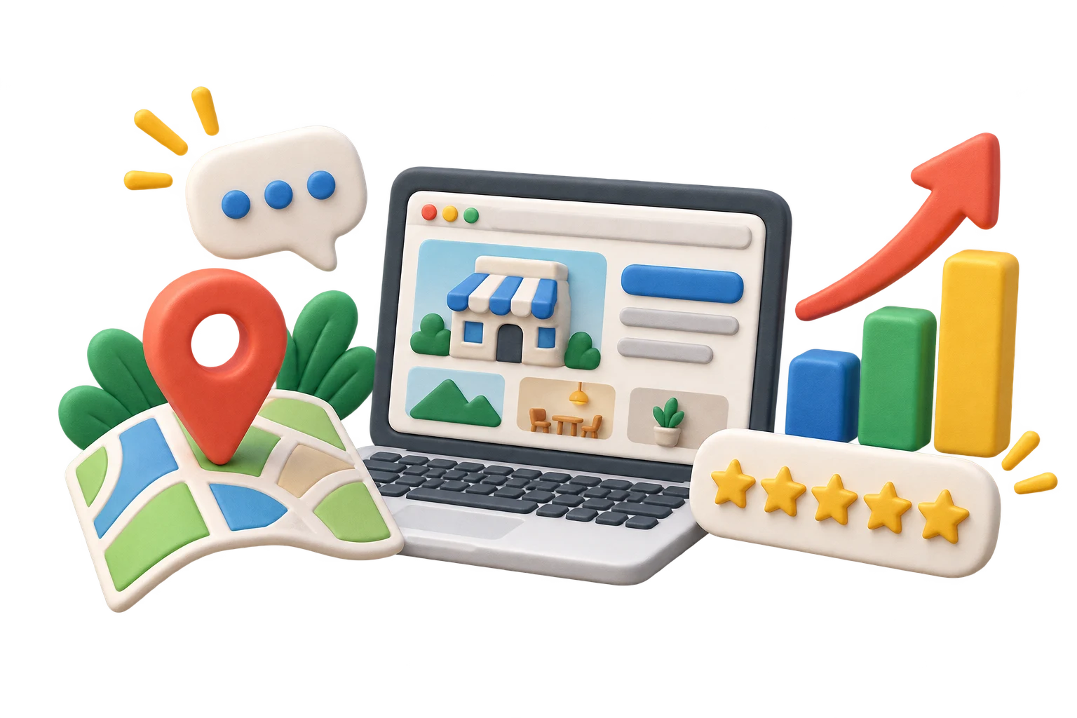 Tactile launch outcomes scene with trust, analytics, and conversion signals
